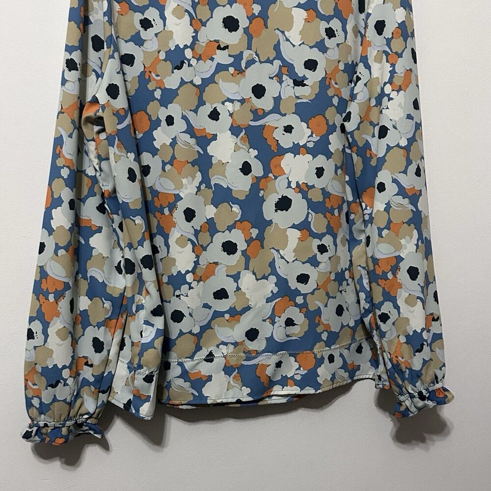 Joie Floral Fields Long Sleeve Peasant Top Blouse M Casual Summer Blue Popover - Picture 9 of 11